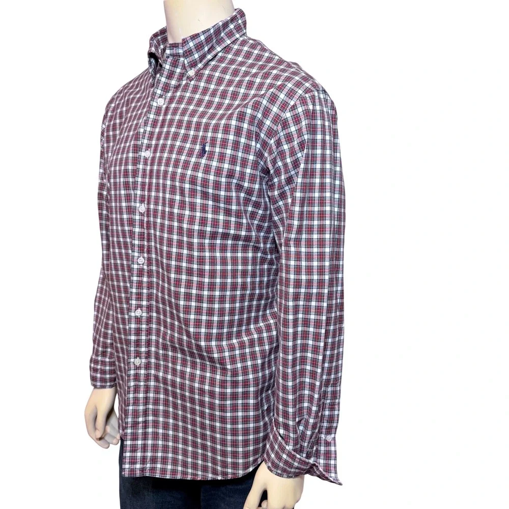 Polo Ralph Lauren Shirt Mens XL Custom Fit Plaid Button Down Red Blue White Long